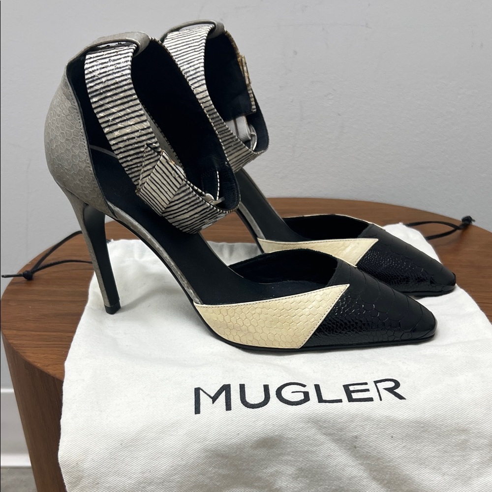 Mugler Mixed Material Strap Heels